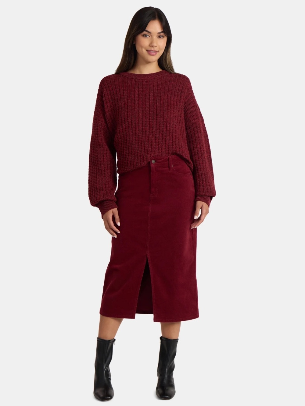 Loft Women’s Brushed Corduroy Midi Skirt in Deep Wine - Picture 7 of 17